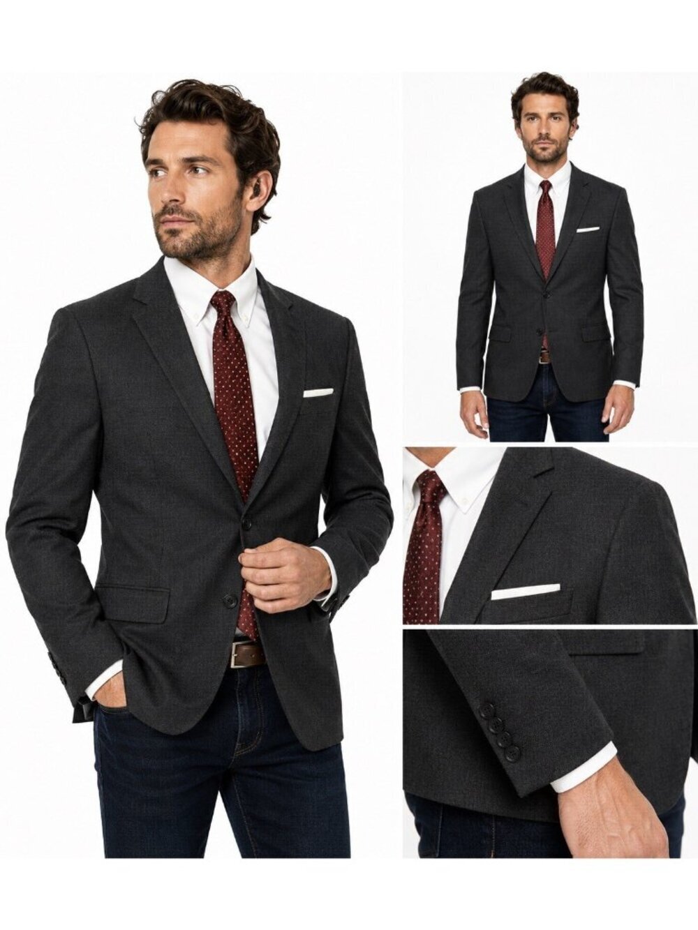 JOSEPH ABBOUD extreme slim fit jacket blazer gray 38L 100% wool business office